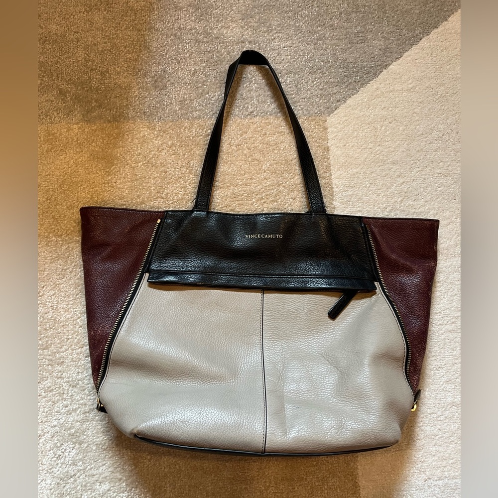 Vince Camuto Leather large Shoulder bag Purse black Colorblock zip convertible